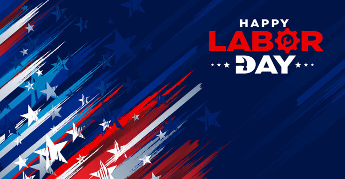 Labor Day typographic greeting card, banner, poster with Abstract grunge distressed blue patriotic USA flag background. United States National Holiday banner template design