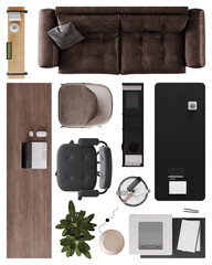 Office Furniture Set – Top View PNG for Interior Planning