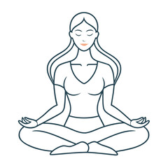 Female yoga meditation vector line art