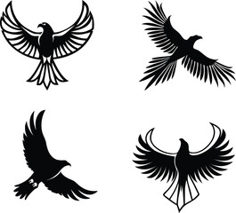 A vector illustration of a set of black wings, depicting the silhouette of a flying eagle or hawk for a logo or tattoo design