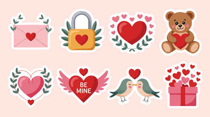 Valentine's Day Themed Stickers with Hearts and Animals