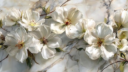 White Flowers Blossom on Marble Background Fine Art