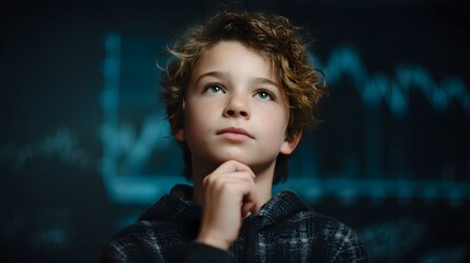 Young investor studying market trends with focused attention