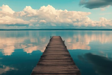 Obraz premium Serene Lake Pier Reflection: A Tranquil Escape