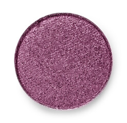 Eye shadow refill pan for palette isolated on white, top view. Purple shade
