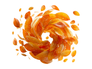 Vibrant Orange Leaves Swirling in a Spiral on a Transparent Background