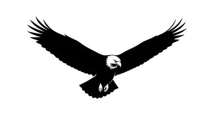 Black eagle flying on white background 