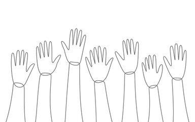 Many raised hands in solidarity and support