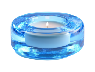 Isolated Blue Candle Holder with Flickering Flame on Transparent Background