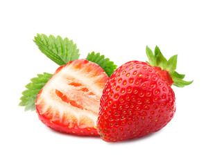 Fresh juicy strawberries isolated on white. Whole and sliced