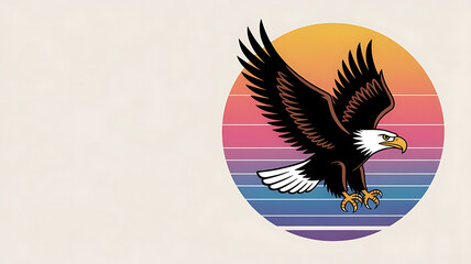 Fototapeta premium Eagle in flight, soaring above colorful sunset. 