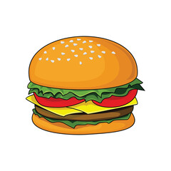 colorful cartoon burger illustration design. fast food symbol.
