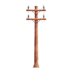 Wooden utility pole with electrical wires and insulators on a bright sunny day in an open environment