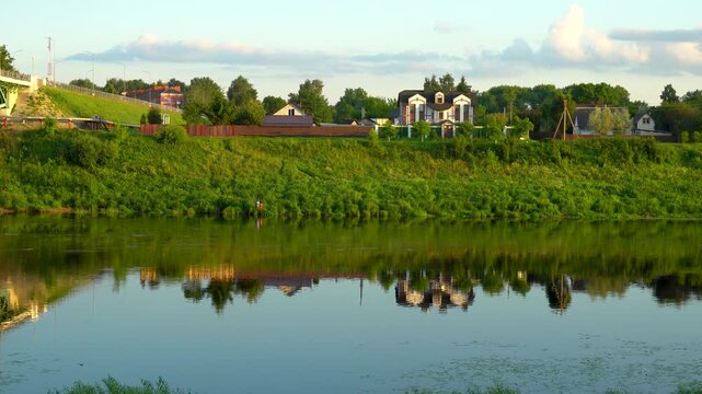 View of the Zapadnaya Dvina River in city of Polotsk, urban landscape