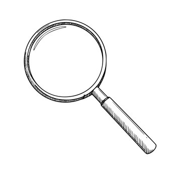 Hand-drawn magnifying glass. Simple line sketch in minimalist style  