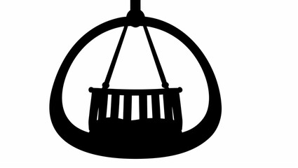 Silhouette of a hanging cradle with an oval frame and vertical bars offering a minimalist design element