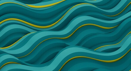 Abstract Teal and Gold Wavy Lines, Modern Graphic Design, 3D Render
