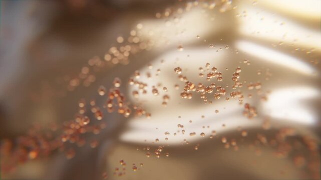 Abstract golden liquid with microbubbles flowing smoothly &mdash; ideal for skincare, serum, cosmetic ads, and beauty science visuals. Clean, elegant, and luxurious.