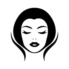 Elegant woman's face with closed eyes and stylized hair, a beautiful monochrome design suitable for beauty, fashion, or spa branding.