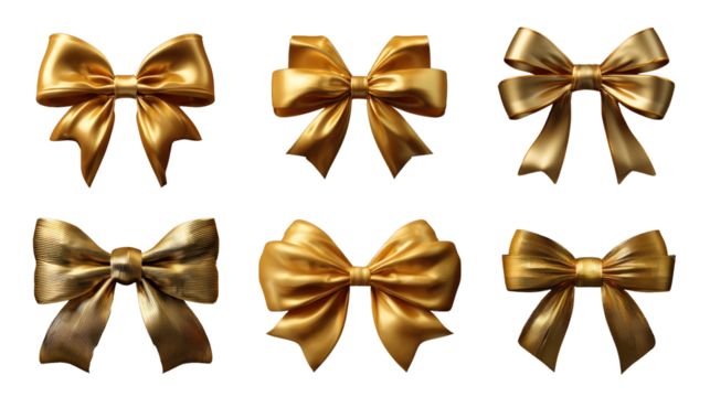 Golden Bows Collection for Gifts, Decorations, and Crafts Use