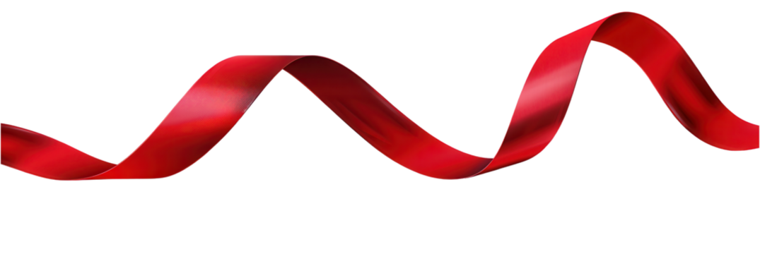 Elegant Red Ribbon Twisting in Curves on a Transparent Background