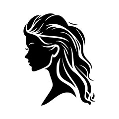 Elegant woman silhouette features flowing hair in a minimalistic design, perfect for beauty, fashion, or spa related branding needs.