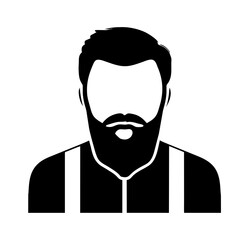 Stylish black and white portrait presents a bearded man with a fashionable design ideal for logos or creative artistic projects.
