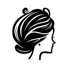 Elegant woman silhouette with intricate hairstyle offers a sophisticated graphic suitable for fashion, beauty, or salon branding projects.
