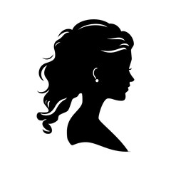 Elegant silhouette of a woman with wavy hair, perfect for beauty salon logos, fashion designs, or graceful feminine graphics.