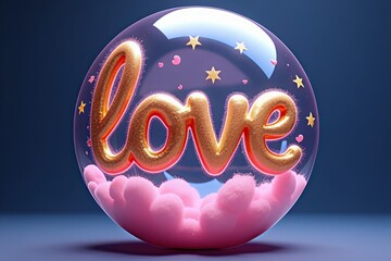 Clear glass ball decorated with love
