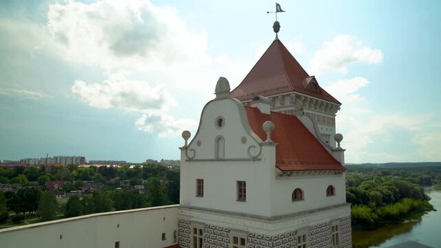 Innyard of medieval castle of Stefan Batory, King of Poland. Tilt down