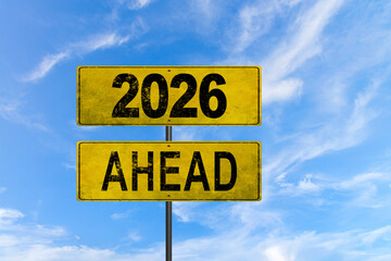 2026 Just Ahead Road Sign at Sunset – New Year and Future Concept