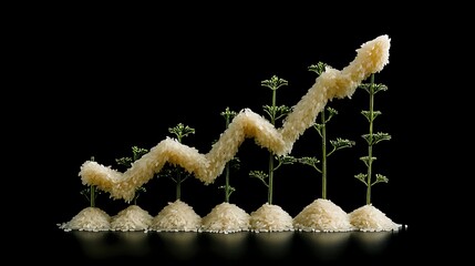 Naklejka premium A rising graph showing the prices of rice and agricultural crops, symbolizing the financial implications of global food shortages and crises.