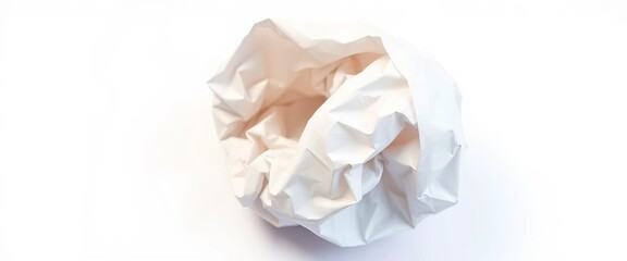 A tightly crumpled ball of white paper, isolated on a pure white background,  paper texture, crumpled paper