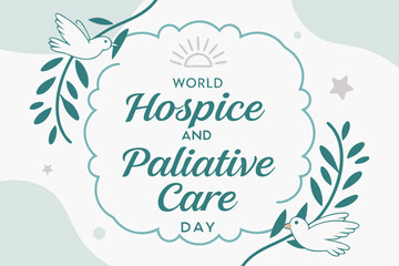 Elegant World Hospice and Palliative Care Day Illustration with Doves and Floral Accents on Light Background