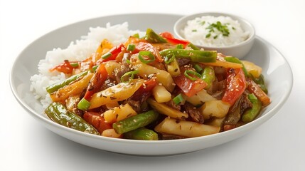 Healthy Stir Fry with Vegetables and Rice – Quick Asian Meal on White