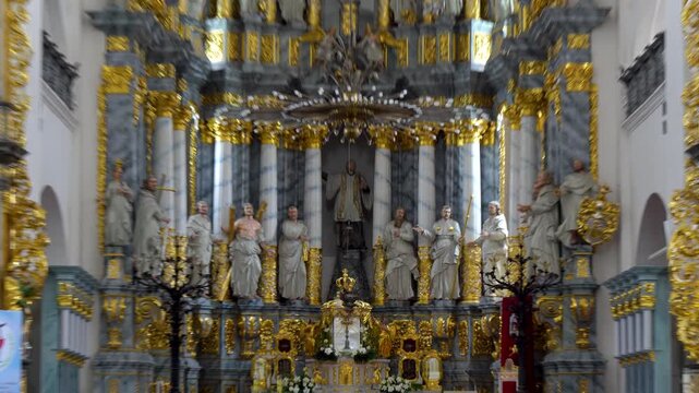 Statue of Saint Francis Xavier and the Apostles in the altar area of the Catholic Cathedral of Francis Xavier in Grodno, Belarus