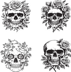 Skull Floral Tattoo Silhouette Set