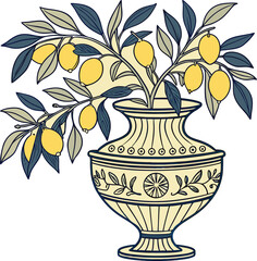 vase with flowers and lemons