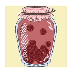 Hand drawn jar with preserved fruits or vegetables. Autumn harvest concept in sketchy vector style. Perfect for seasonal food illustrations, recipes and cozy kitchen designs