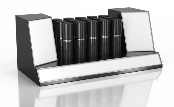 Lipstick demo black and white display stand. 3d illustration transparent background