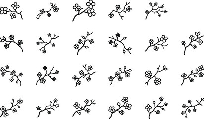 Silhouette bundle of fern leaves and flower combinations on white background for design, decoration, and digital art