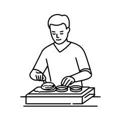 A person in a lab coat is preparing samples in petri dishes on a lab bench with a scientific tool used carefully