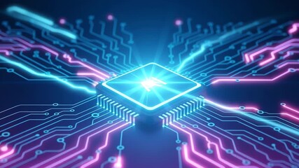 AI Technology: Futuristic Circuit Board Animation Loop - Powered by Adobe