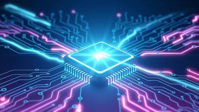 AI Technology: Futuristic Circuit Board Animation Loop - Powered by Adobe