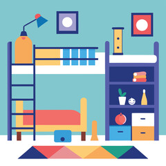 Children s bedroom with bunk bed and desk