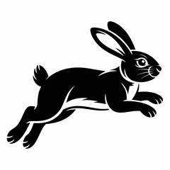 Black Rabbit Silhouette Jumping Vector Clipart Isolated on White