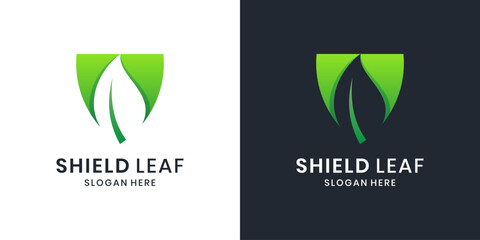 Leaf and shield logo design for nature protection brand