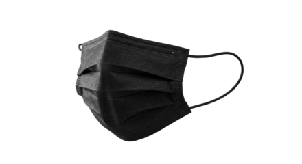 Black disposable face mask png isolated on transparent background