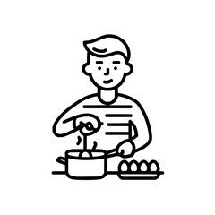 Isometric outline illustration of four dice showing different values in a black and white color scheme design